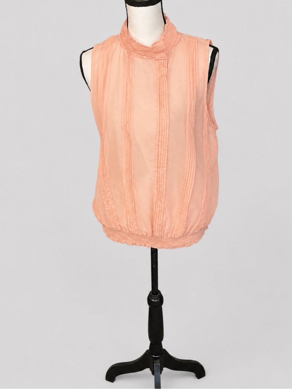 GAP Peach Pintuck Sleeveless Ruffled Neck Blouse